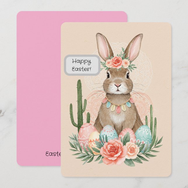 Carte de Pâques imprimable Bohème Lapin – Fantaisi (Devant / Derrière)