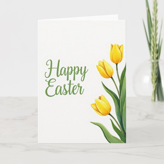 Carte de Pâques joyeuse aux fleurs jaunes (Devant)