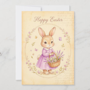 Carte de Pâques joyeuse - Lapin en robe violette