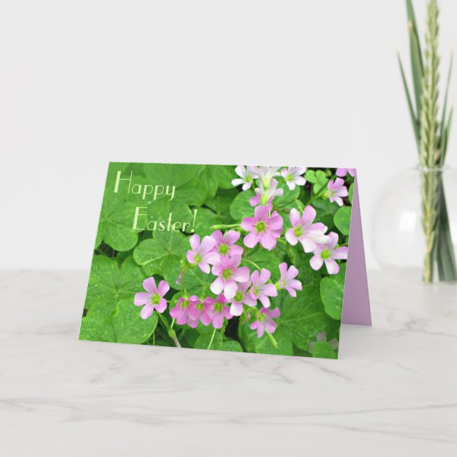 Carte de Pâques Joyeuses Fleurs de Trèfle Rose (Devant)