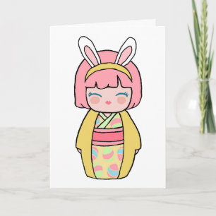 Carte de Pâques Kokeshi jaune