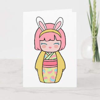 Carte de Pâques Kokeshi jaune