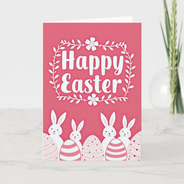 Carte de Pâques Lapin à motif rose (Devant)