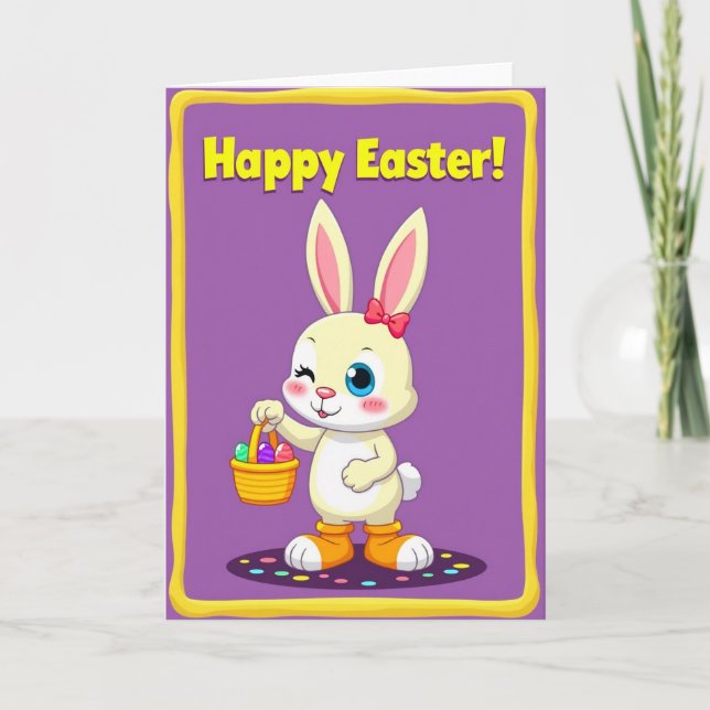 Carte de Pâques Lapin au Cadre Ondulé (Devant)