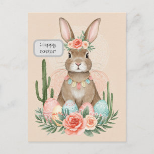 Carte de Pâques Lapin Boho – Carte Postale Pastel