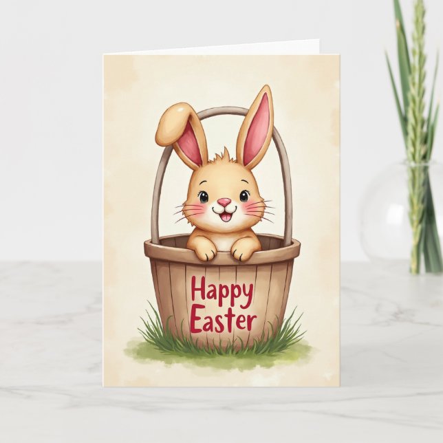 Carte de Pâques Lapin dans un Panier (Devant)