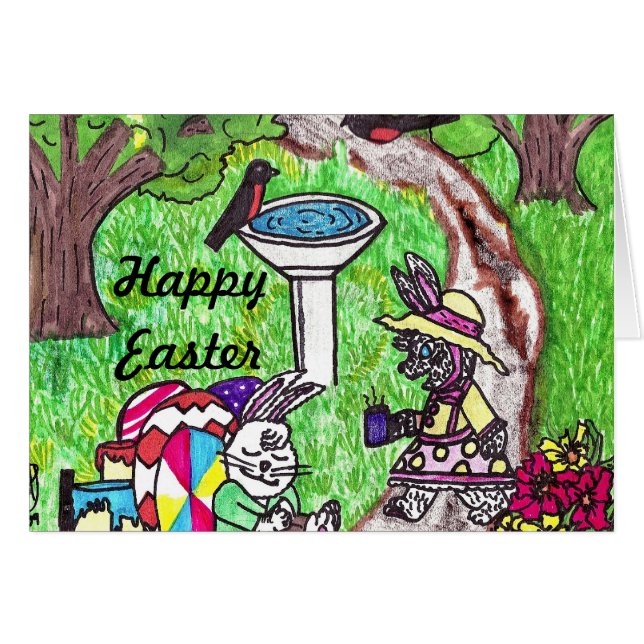 Carte de Pâques LAPIN DE COTON OCCUPÉ (Devant horizontal)