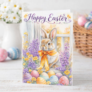 Carte de Pâques Lapin de Pâques aquarelle Fleurs