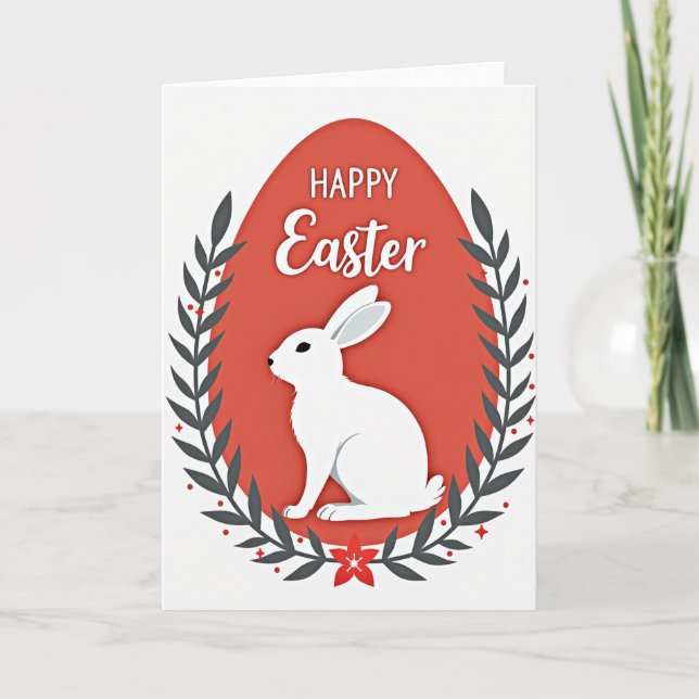Carte de Pâques Lapin Œuf Rouge (Devant)