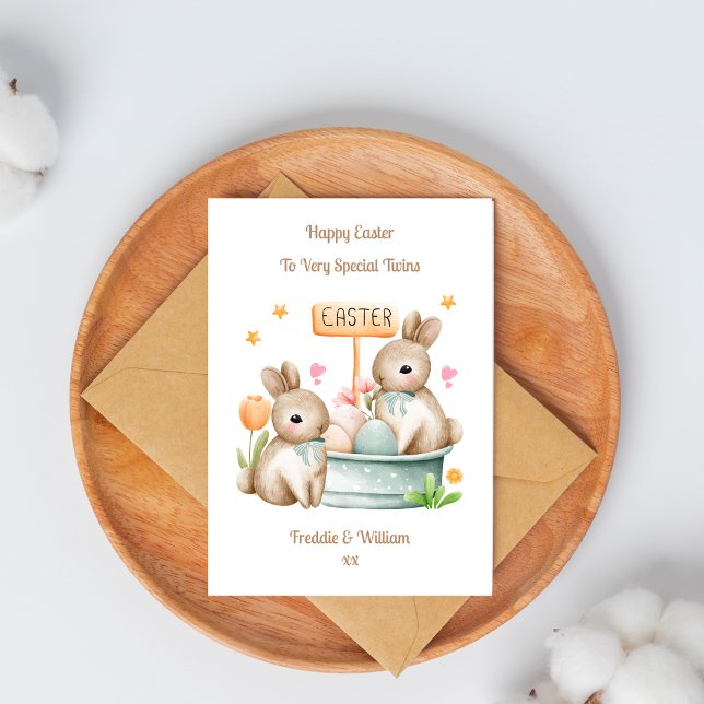 Carte de Pâques Lapin pour petits jumeaux garçons (Créateur téléchargé)