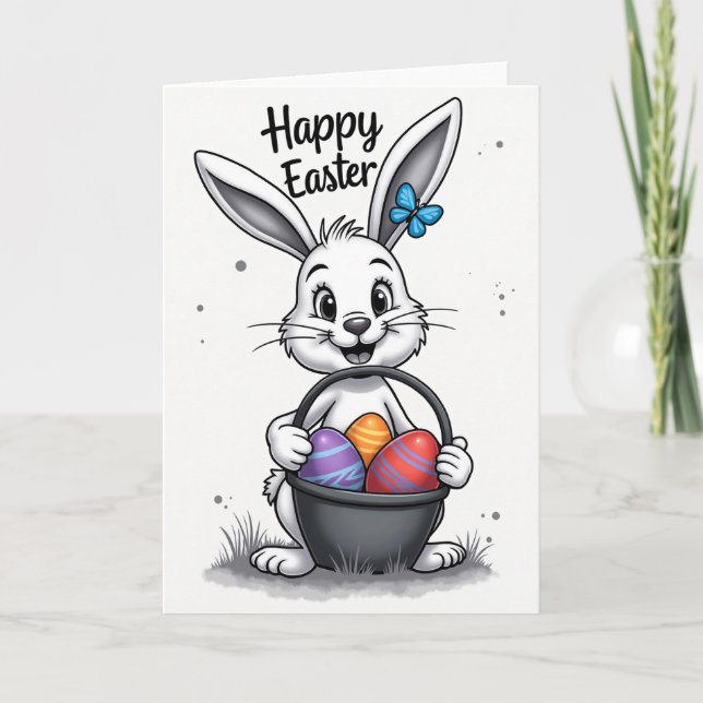 Carte de Pâques Lapin Printanier Heureux (Devant)