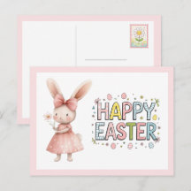 Carte de Pâques Lapin Rose Joyeuses Pâques