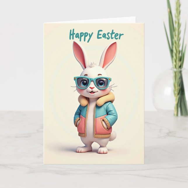 Carte de Pâques Lapin Sarcelle (Devant)