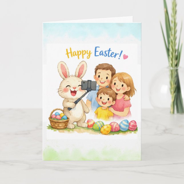 Carte de Pâques Lapin Selfie Famille  (Devant)