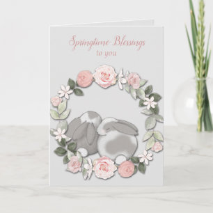 Carte de Pâques Lapins à Couronne Florale de Print