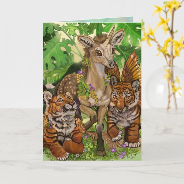 Carte de Pâques licorne 'Innocence de la nouveauté (Fleur jaune)