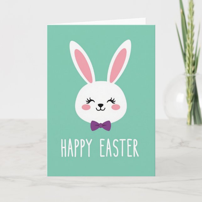 Carte de Pâques motif lapin à nœud papillon (Devant)
