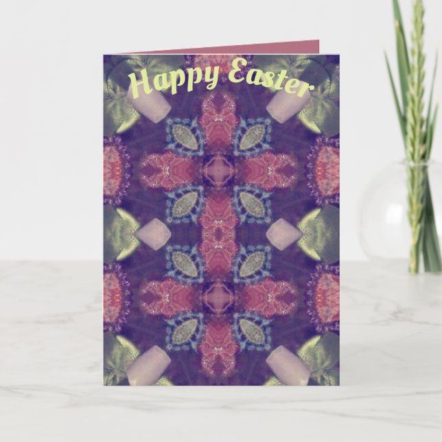 ~ Carte de Pâques motif ~ Violet Rose Vert (Devant)