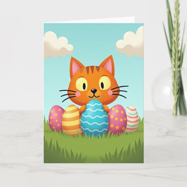 Carte de Pâques Œuf de Chat Printanier (Devant)