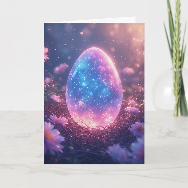 Carte de Pâques Œuf de Néon Holographique (Devant)