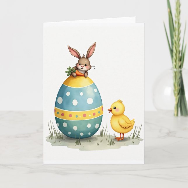 Carte de Pâques Œuf Joyeux Printemps Amis (Devant)