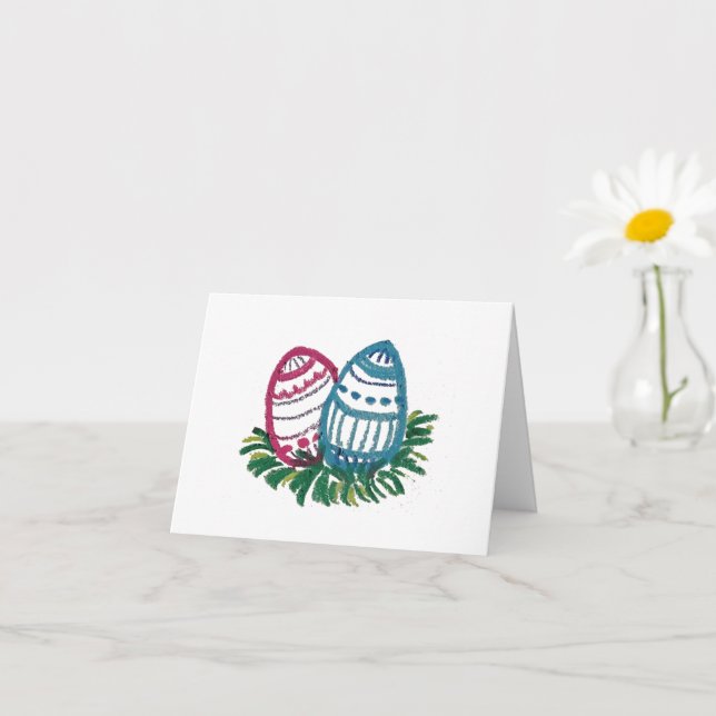 Carte de Pâques œufs rose et bleu (Petite plante)