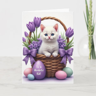 Carte de Pâques Panier de Printemps avec Chat Mign