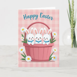 Carte de Pâques Panier Gingham Lapin