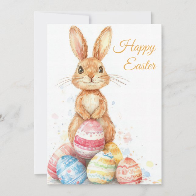 Carte de Pâques personnalisée avec lapin et oeufs  (Devant)