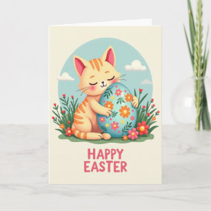 Carte de Pâques pour chat rayé heureux