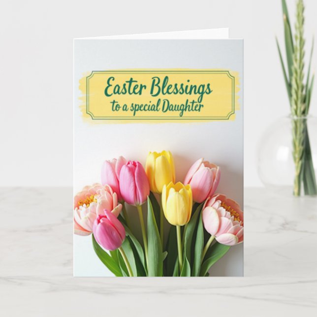 Carte de Pâques pour fille aux tulipes en fleurs (Devant)