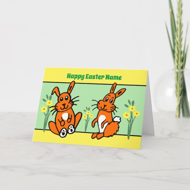 Carte de Pâques pour les lapins et les jonquilles (Devant)