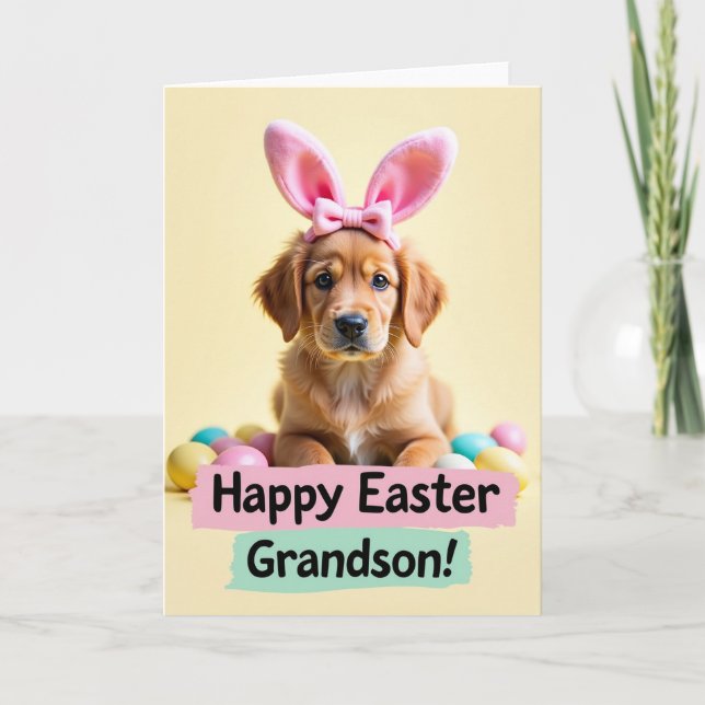 Carte de Pâques pour petit-fils Pastel Easter Pup (Devant)