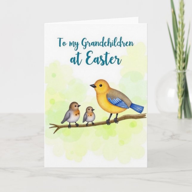Carte de Pâques pour petits-enfants Oiseaux de pri (Devant)