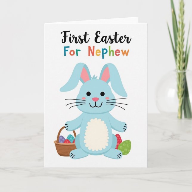 Carte de Pâques premier lapin bleu (Devant)