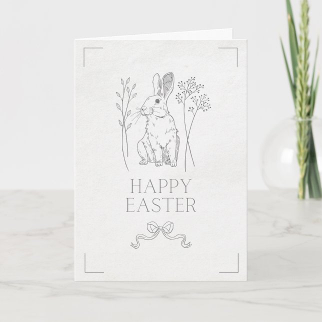 Carte de Pâques simple et mignonne avec un lapin d (Devant)