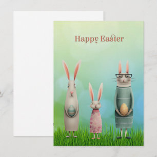 Carte de Pâques Trois Lapins dans l'Herbe