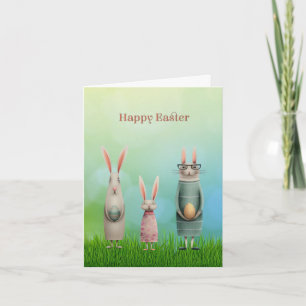 Carte de Pâques Trois Lapins dans l'Herbe