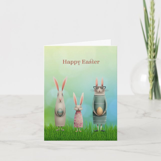 Carte de Pâques Trois Lapins dans l'Herbe (Devant)