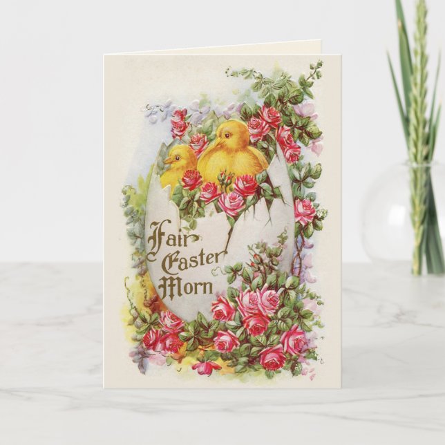 Carte de Pâques victorienne de poussins et de rose (Devant)