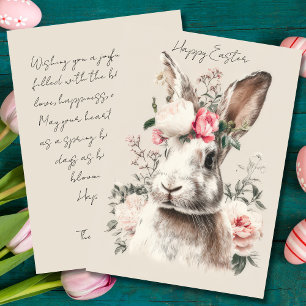 Carte de Pâques vintage avec fleurs et lapin de Pâ