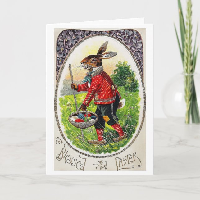 Carte de Pâques vintage avec lapin et œuf (Devant)