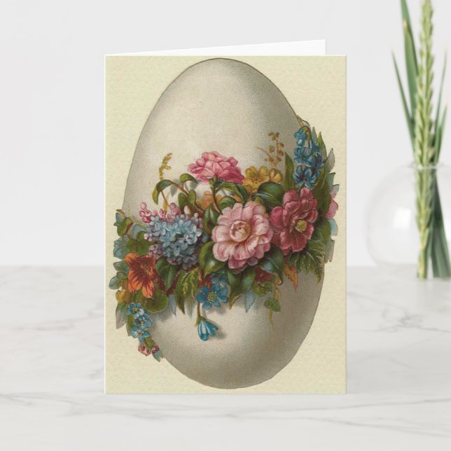 Carte de Pâques vintage avec œuf et fleurs (Devant)
