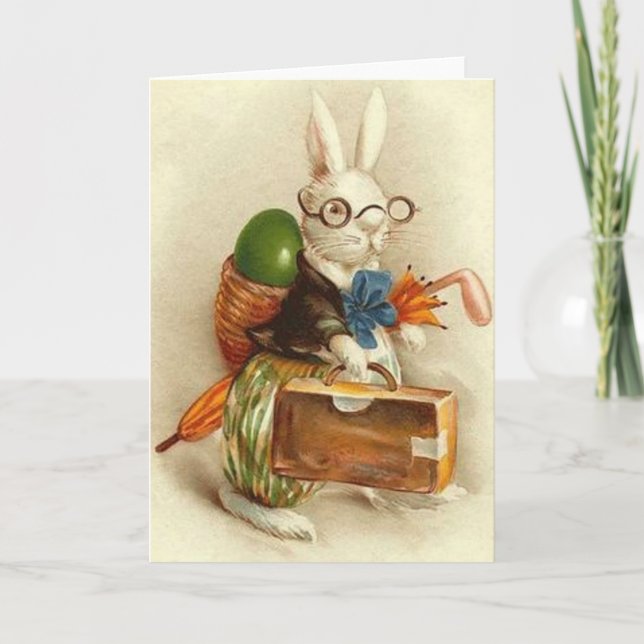 Carte de Pâques vintage Bunny Voyageur (Devant)