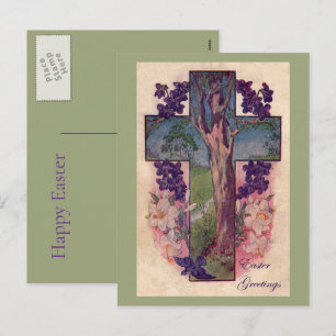 Carte de Pâques vintage chrétienne d'arbre