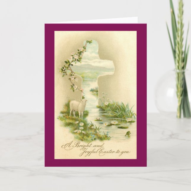 Carte de Pâques vintage croix et agneau (Devant)