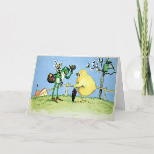 Carte de Pâques vintage de grenouilles et de pouss