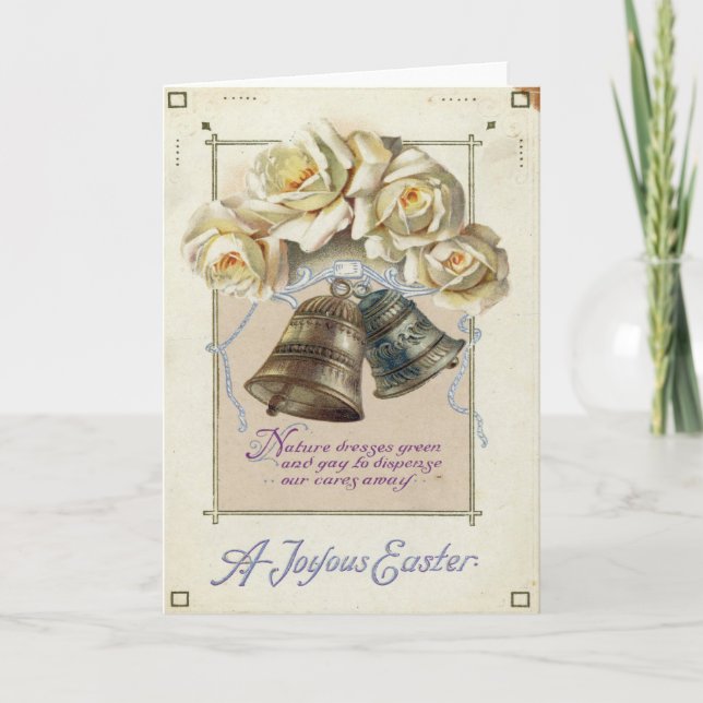 Carte de Pâques vintage Fleurs Jolis Cloches (Devant)