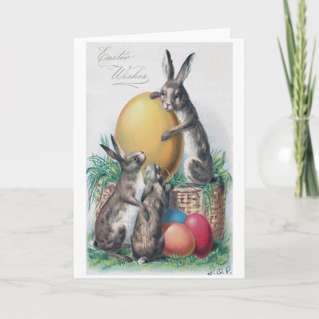 Carte de Pâques vintage lapin oeuf (Devant)