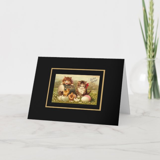 Carte de Pâques vintage nature morte chat (Devant)